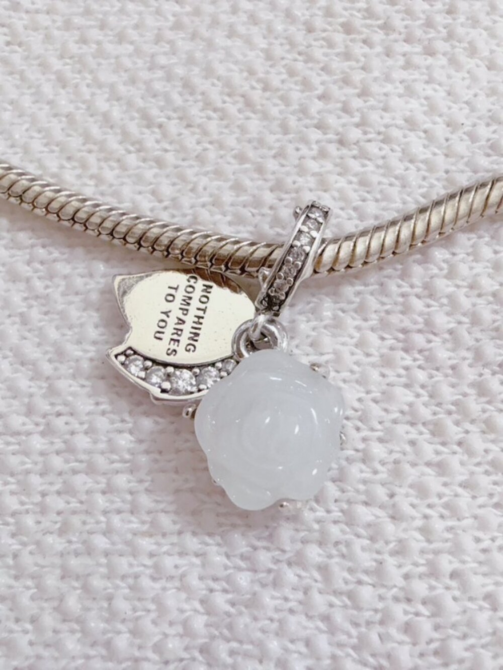 White Rose in Bloom Dangle Charm Silver Charm For Pandora Bracelet Necklace